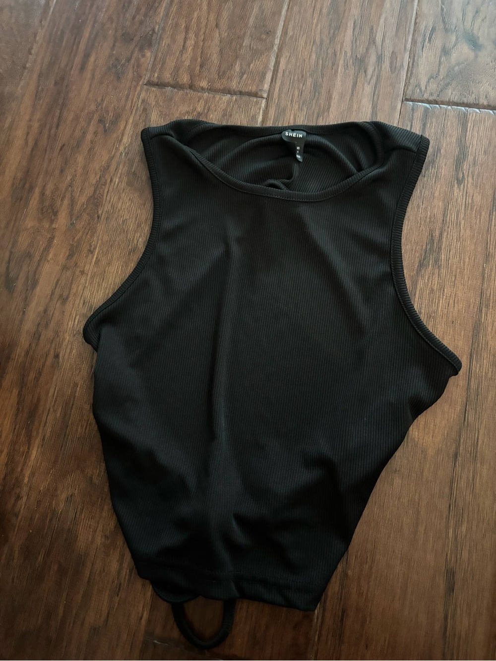 SHEIN Black Ribbed High-Neck Tank Top